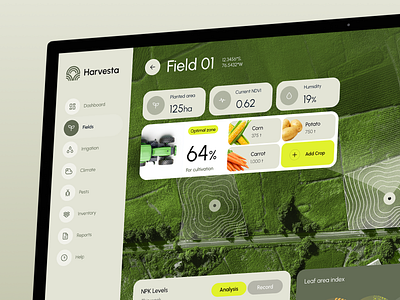 Harvesta Dashboard - Agriculture Crop Analysis & Management agriculture agtech ai analytics artificial intelligence b2b concept crm dashboard dataviz farming innovation interface management minimalism saas technology uiux uxdesign webdesign