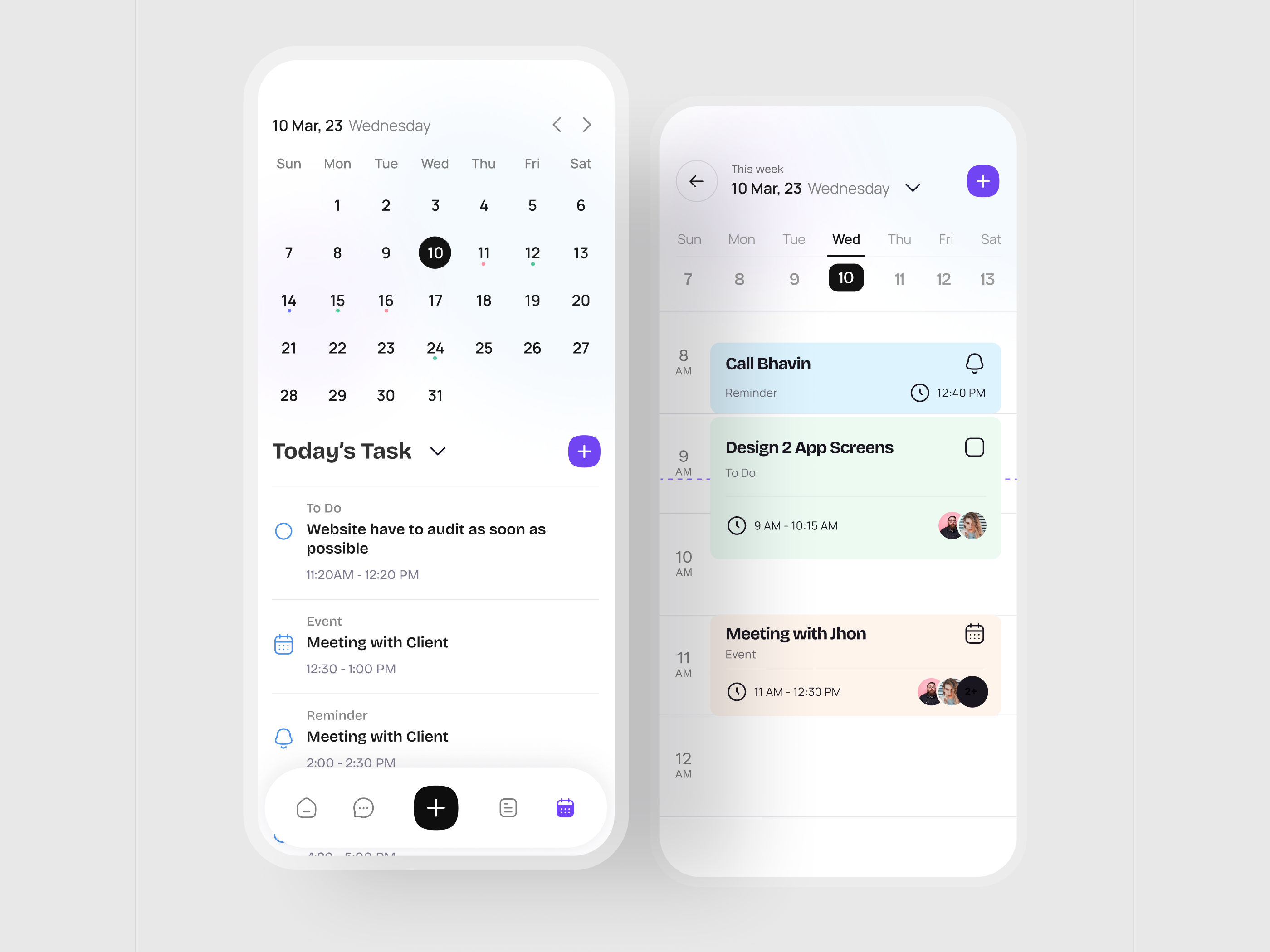 Example of Task Management App – Calendar page design