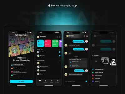 Stream Messaging Mobile App app design chatting communication app conversations ios messaging app messenger app minimal app mobile mobile app mobile app design mobile ui online streaming online talk stream app stream messaging ui design video call video stream
