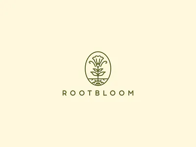 ROOTBLOOM — Minimal Oval Emblem Featuring Flower & Roots brand identity branding design design logo flat flat logo graphic design icon illustration logo logo design logos logotype minimal minimal logo minimalist minimalist logo modern ui unique