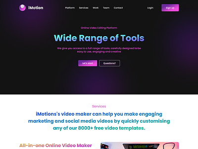 Landing Page for iMotion design landing page ui ux webpage