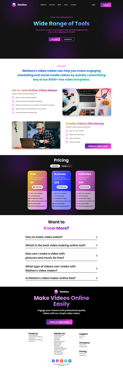 Landing Page for iMotion design landing page ui ux webpage