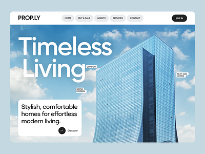 Modern Real Estate Landing Page, Clean Property Website Design agent real estate apartment booking website architecture construction company property listing ui real estate agent skyscrapers design