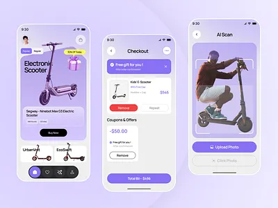 E- scooter Ecommerce Mobile App app design bike share booking scooter e commerce electrical scooter ios app design mobile app product design rental app rental company ride app ride sharing app scooter software