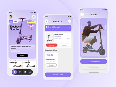 E- scooter Ecommerce Mobile App app design bike share booking scooter e commerce electrical scooter ios app design mobile app product design rental app rental company ride app ride sharing app scooter software