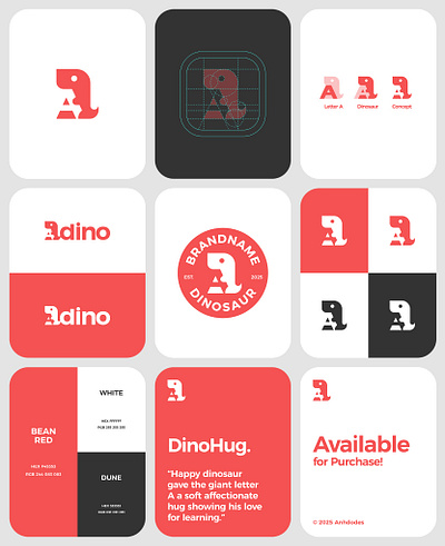 Dinosaur Letter A Exclusive Logo Design for Sale by Anhdodes a anhdodes branding cute design dinosaur icon letter logo logo design logomark monogram playful symbol typography