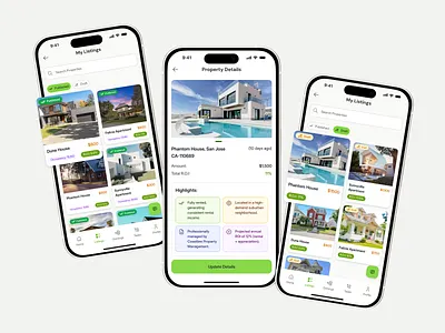 Property Listings UI – Manage, Compare & Track Real Estate ROI dashboardui designsystem enterpriseworkflow investmentapp listingapp mobileproduct mobileui productdesign propertymanagement proptech realestateapp realestatedesign roitracking saasdesign uidesign uxdesign uxflow webappdesign