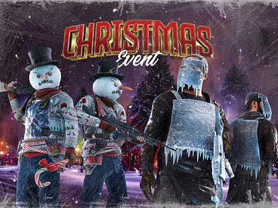 Rust Christmas Event Banner — Festive Game Art 🎅✨ 3d christmas christmasdesign gameart gameassets gamedesign gameillustration gamingdesign holiday holidaydesign lootskins rust rustgame snow winter winterart