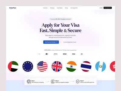 Visa Application Platform aigenerateddesign booking app dashboardui fintechui onboardingflow product design saasdesign saasui travel app travelplatform uiux uxflow visa app visa application webappdesign