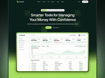 Landing page for a Fintech SaaS graphic design landing page ui