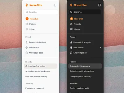 Sidebar exploration for a AI chat webapp exploration graphic design saas sidebar ui