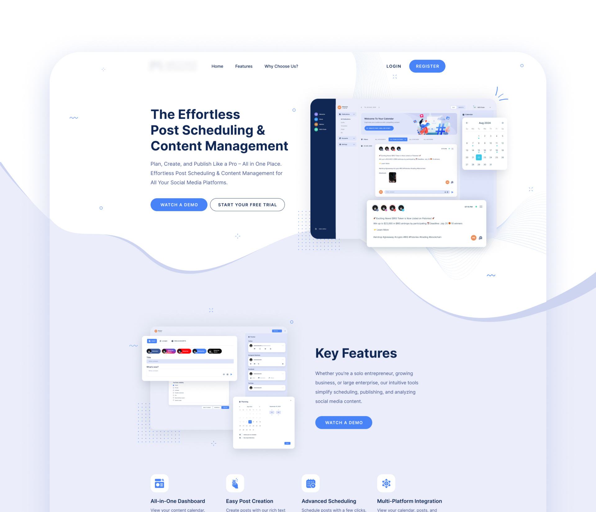 Social Media scheduler Website Design dashboard website