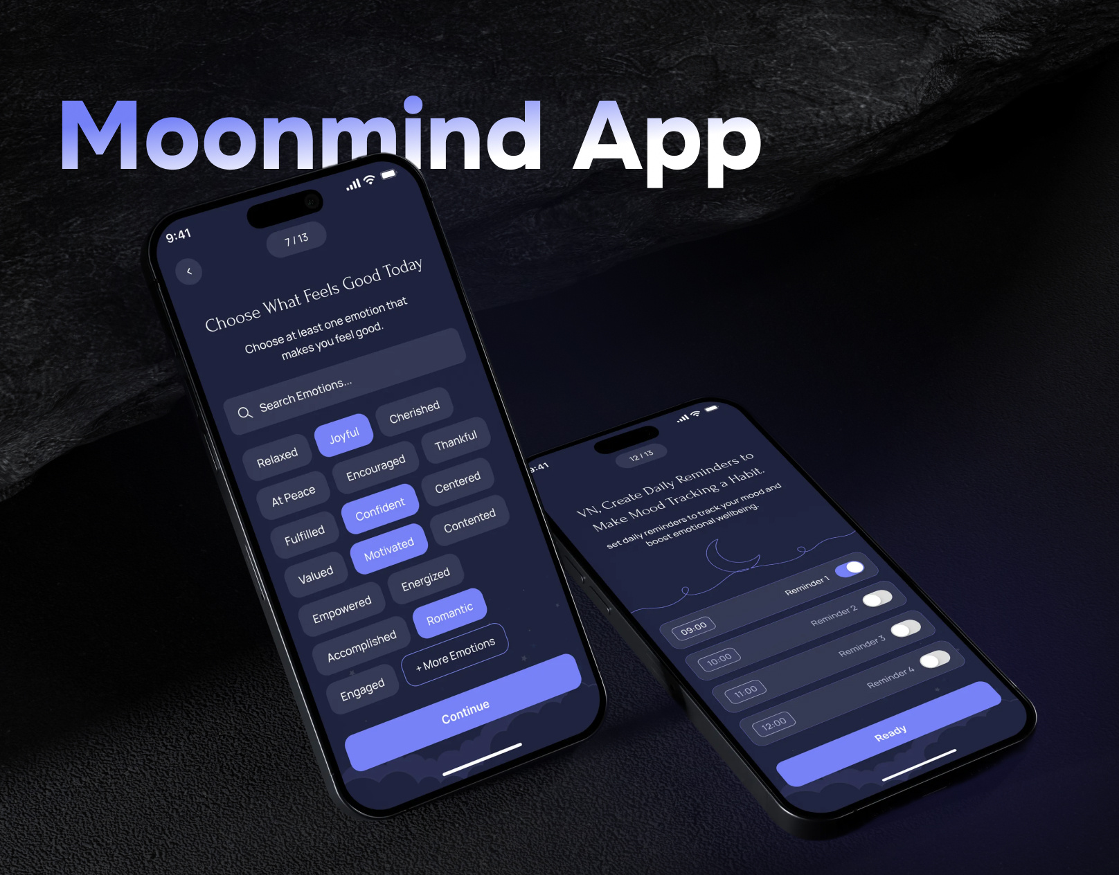 MoonMind App branding design designinspiration figmadesign meditationapp mobileappdesign moonmind app startup wellnessapp