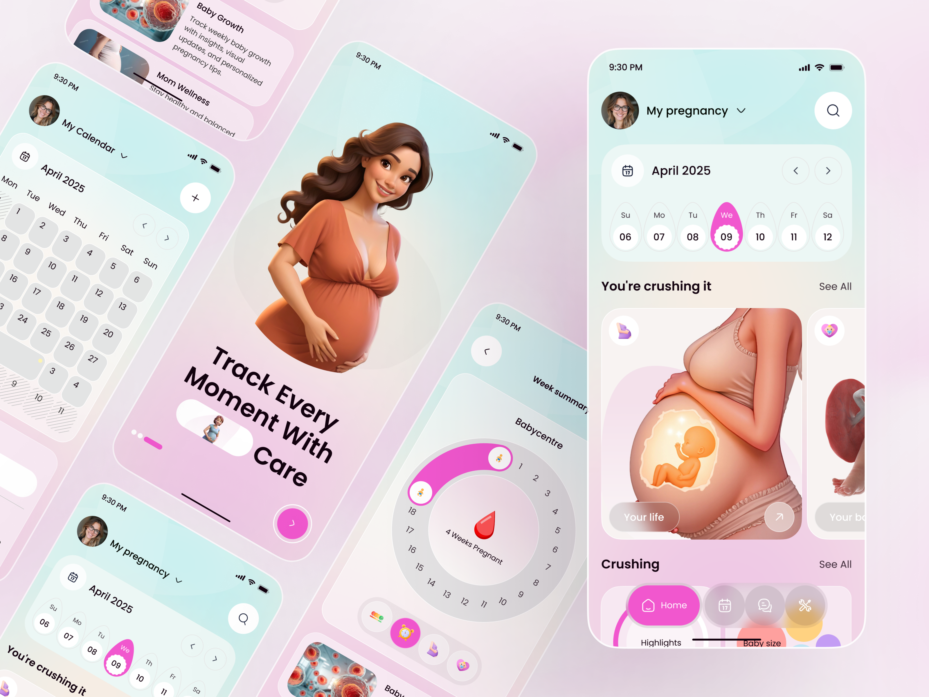 Pregnancy Tracking App UI Design app app design baby growth app calendar app design femtech design health app ios maternity app medical app mobile mobile app motherhood app pregnancy app pregnancy tracker ui wellness app woman health app