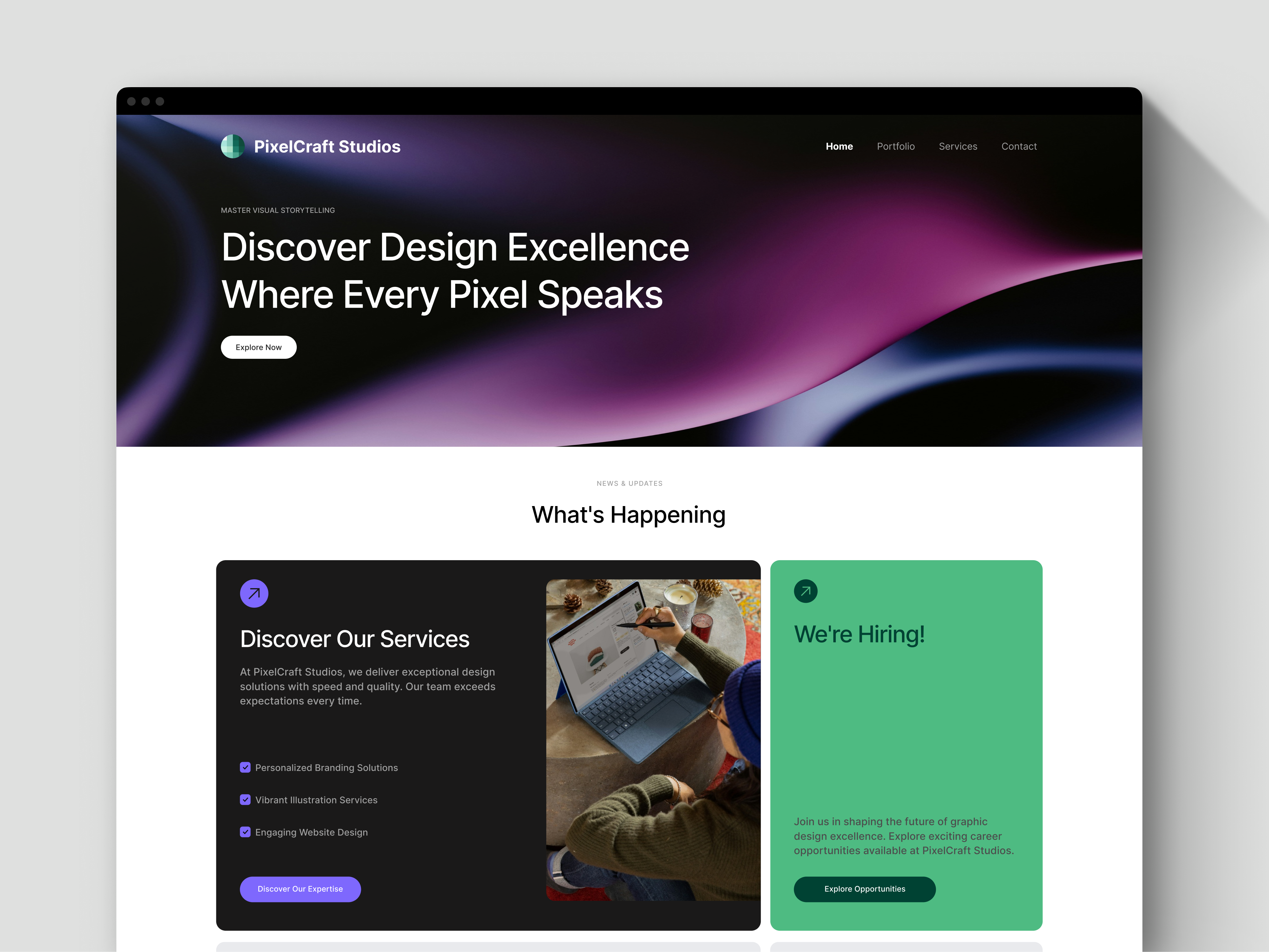 Web Studio Landing Page branding clean layout concept creative studio figma hero section interface landing page modern design ui visual design web design website
