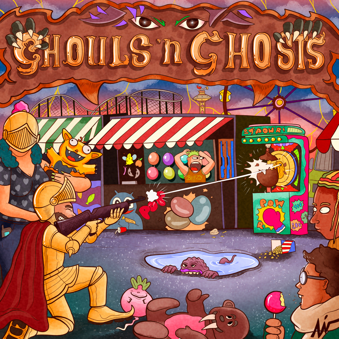 "Ghouls n' Ghosts" art branding cartoon color pencil cover design draw dream fun illustration manga music scene tribute video game water ink