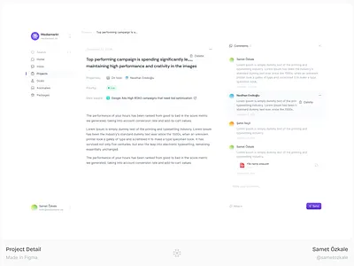 Project Detail ads b2b campaign comments detail detail page marketing pmax project saas sidebar ui design ux design web