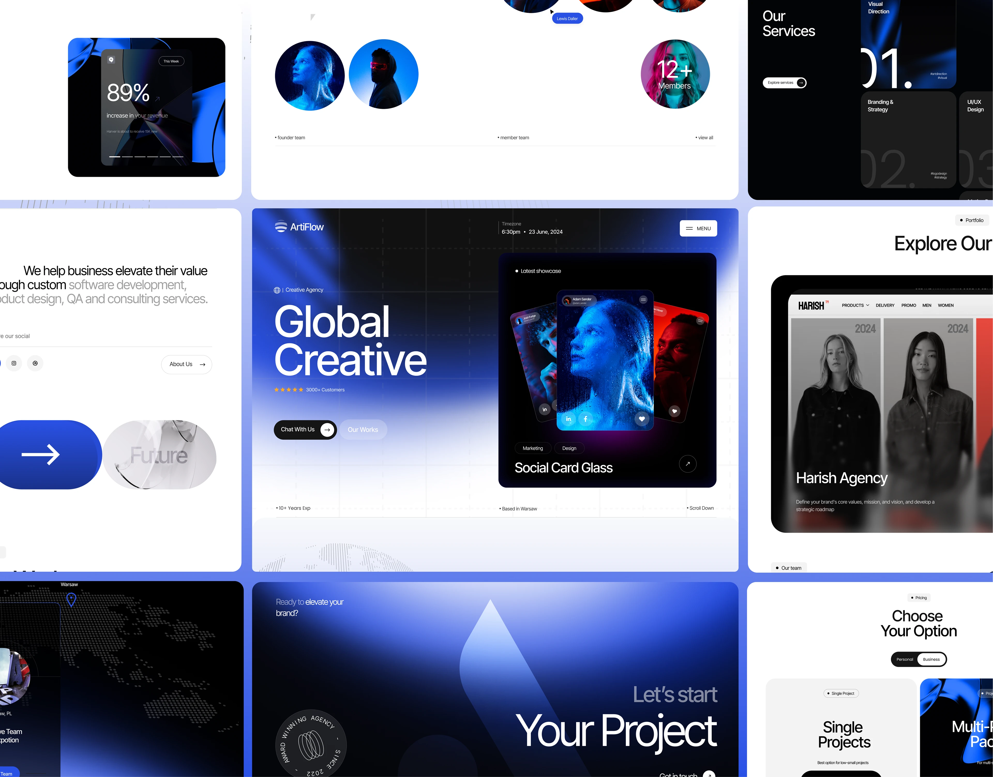 ArtiFlow – Creative Agency Website Design 3d animation branding design figma graphic design illustration logo motion graphics typography ui ux vector