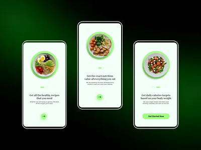 Nutrition App Onboarding – Clean & Minimal UI appdesign cleanui dailyui designinspiration dribbble foodapp greentheme healthyliving minimaldesign mobileappdesign nutritionapp onboardingui productdesign uidesign uxdesign