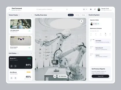 Future Robotics Dashboard - SaaS Web App UI admin panel automation clean ui control panel dashboard data visualization drone figma fleet management futuristic interface design minimalist product design robotics saas technology ui design ux design web application web design