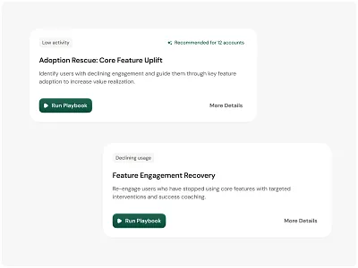 AI-Powered Playbooks for Reducing Churn ai b2b b2c cards churn components cta minimal playbook product design saas ui ux web app