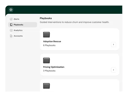Playbook Categories – Customer Health System b2b cards components folder playbook product design saas sidebar