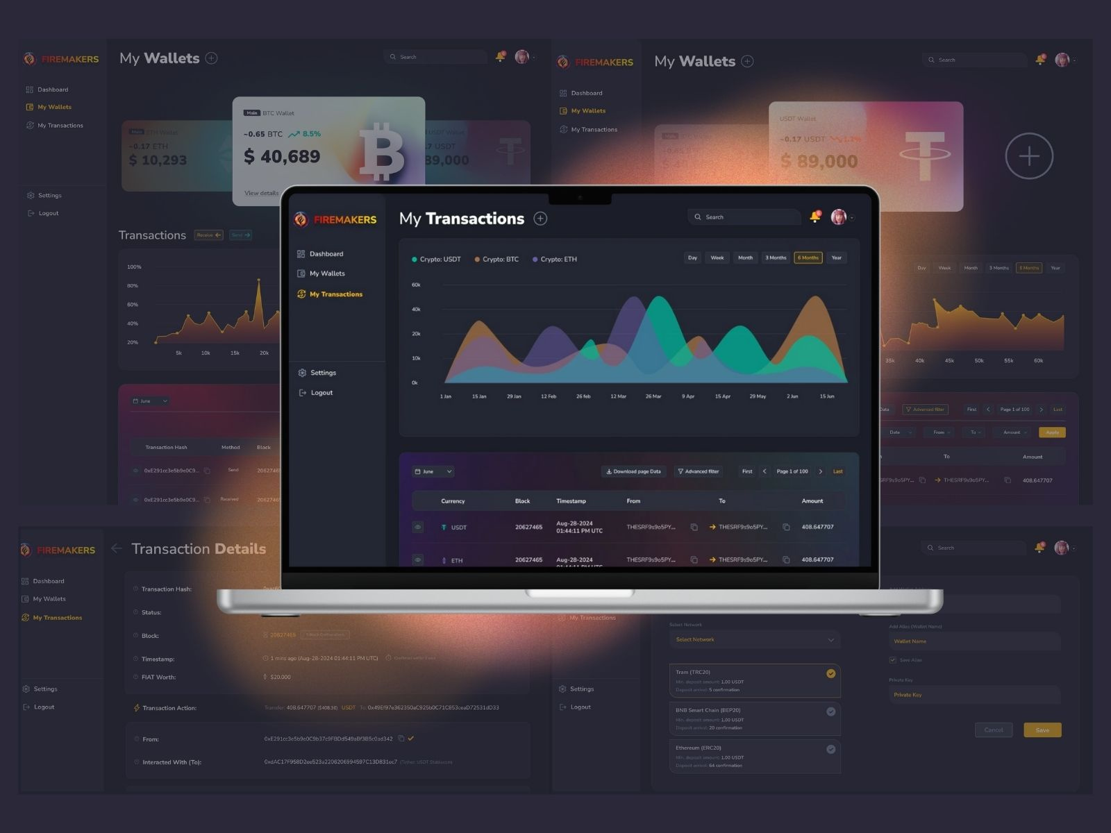 Platform Design - Crypto Wallet Management banking app crypto app crypto transactions crypto ui crypto wallet dark mode design desktop app design desktop platform digital assets finance app financial app fintech fintech app neon ui platform design saas design ui ux ux ui design wallet design