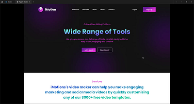 Prototype of iMotion Landing Page design landing page ui ux webpage