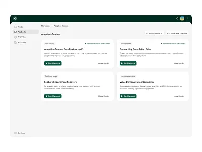 Adoption Rescue Playbooks b2b cards components playbook product design run saas sidebar web app workflow