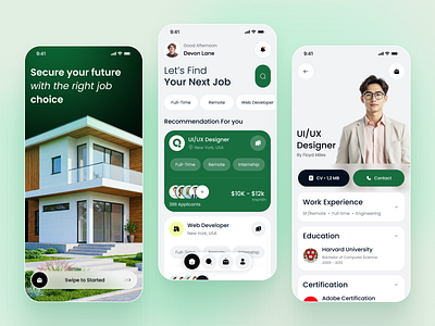 Job Finder App Design app design career finder clean ui hiring platform hiring ui job app job finder job listing job marketplace job seeker minimal design mobile mobile designer professional app recruitment app recruitment design