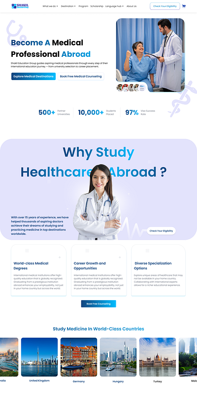 Medical Education Abroad Landing Page design figma figma design healthcare landing page medical study mobile app design study abroad ui ui design