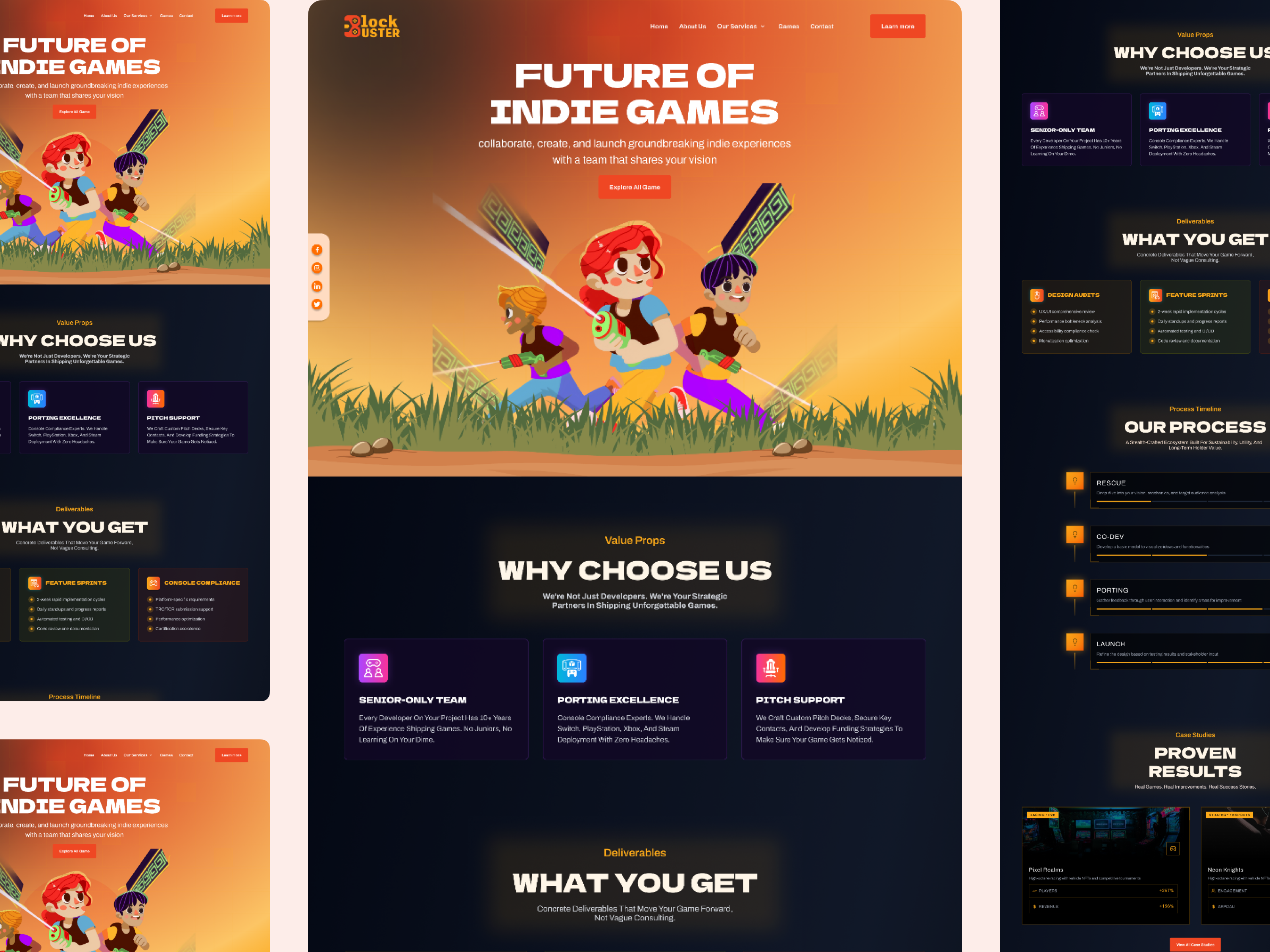 Block Buster- Indie Gaming Website Design dark mode figma gaming ui homepage uiux web design