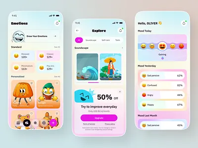 Mood Tracking & Self-Care App UI app app design mental health ui mobile mobile app mobile app design mood tracking app selfcare app selfcare design ui ux wellness app