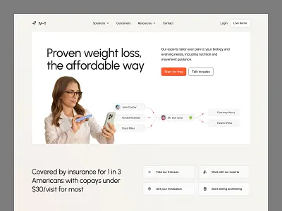 Weight-management landing page clean ui digital health doctor consultation healthcare design healthtech medical landing page minimal design modern landing page nutrition platform product design saas website telehealth user interface web design weight loss platform wellness website