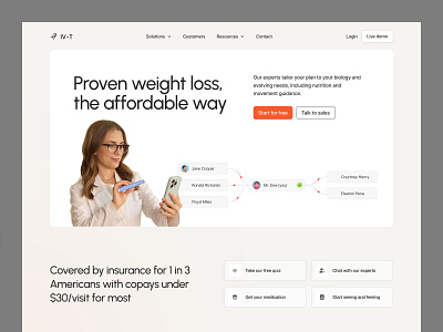 Weight-management landing page clean ui digital health doctor consultation healthcare design healthtech medical landing page minimal design modern landing page nutrition platform product design saas website telehealth user interface web design weight loss platform wellness website
