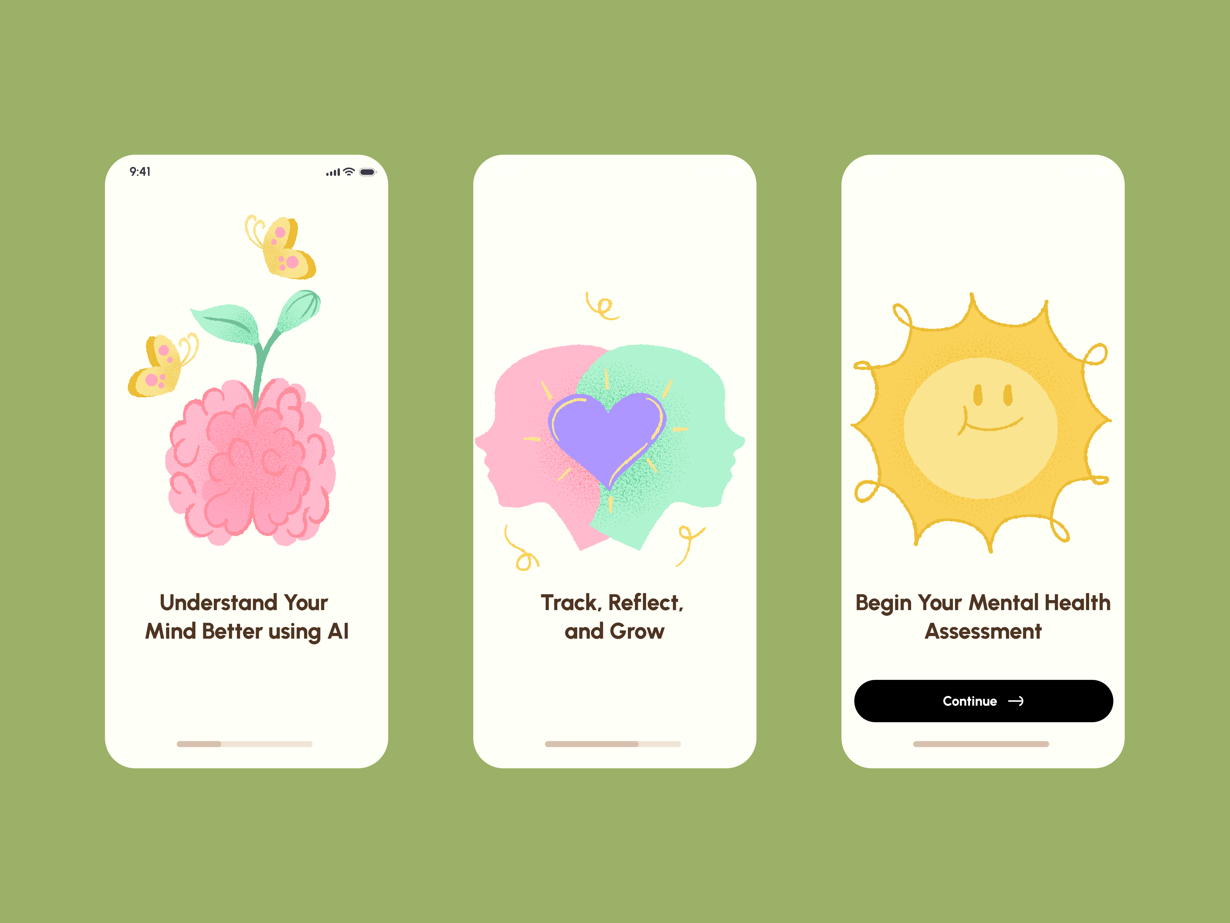 AI driven Mental Health App ai ai app concept aiforgood aiux calminterface designforwellbeing emotionalai mentalhealthapp mentalhealthawareness mentalhealthtech mindfultech mobile mobile app mobile app concept mobileui productdesign selfcare ui uxdesign wellnessdesign