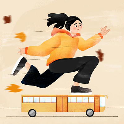 Riding buses like a skateboard! artist bus design drawing friday girl graphic design illustration procreate skateboard