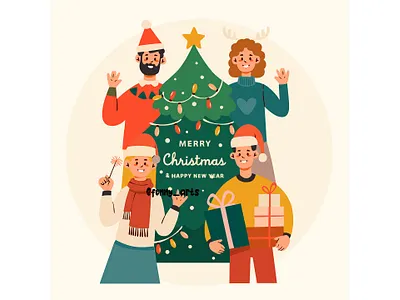 Group of People Gathered Around Christmas Tree background cartoon celebration christmas culture december decoration eve event festival festive gift happy holiday merry nativity ornament seasons tree winter