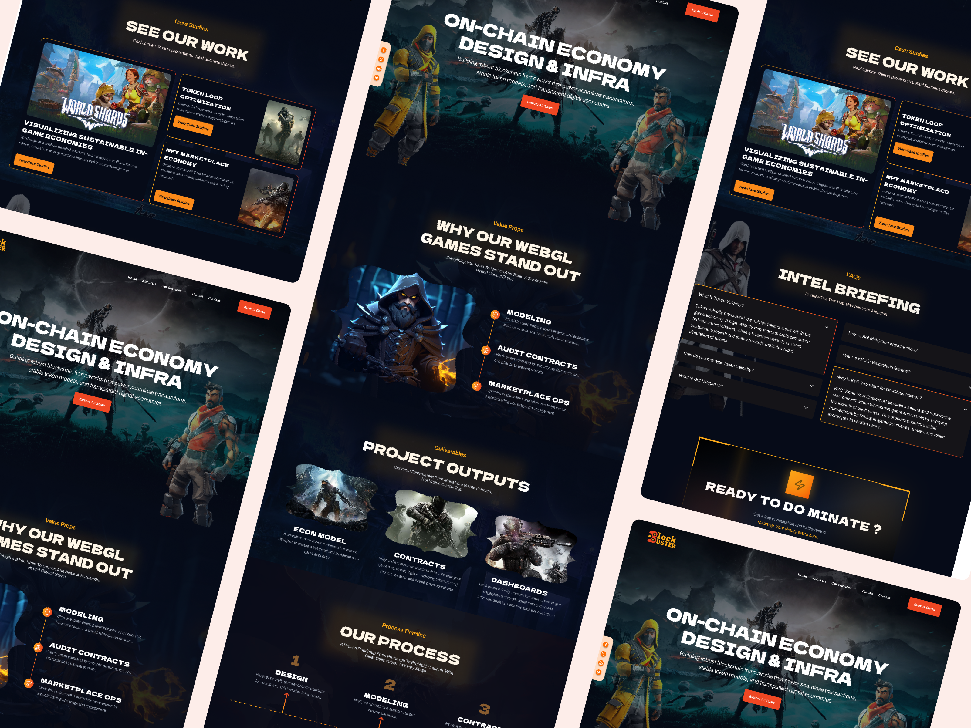 Block Buster- Blockchain Gaming Website Design dark mode figma gaming ui homepage responsive uiux web design