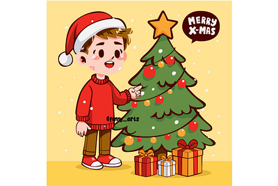 Cartoon Boy Standing Beside Christmas Tree background cartoon celebration christmas culture december decoration eve event festival festive gift happy holiday meery nativity ornament seasons tree winter