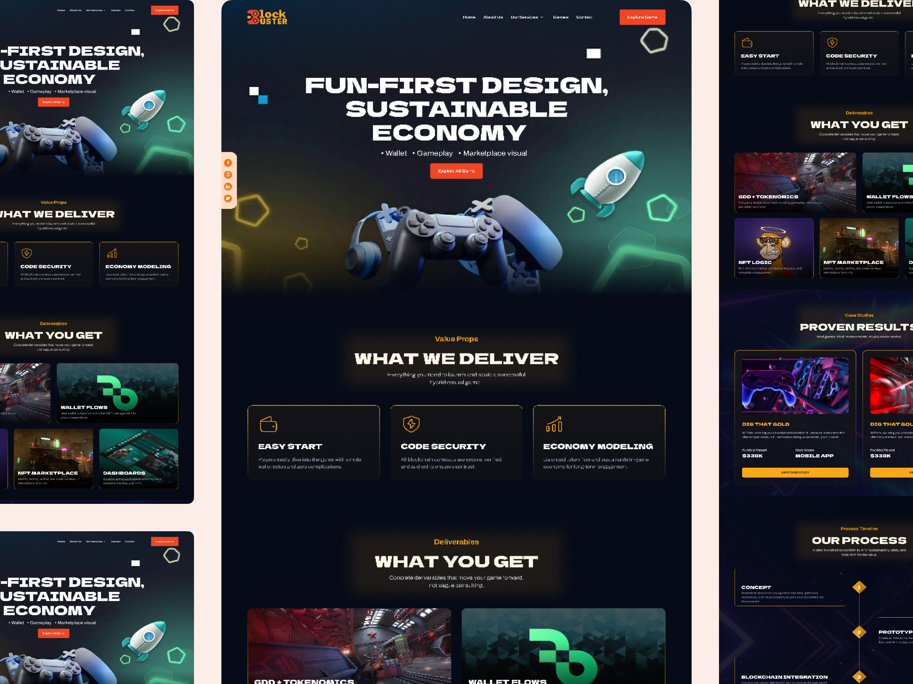 Block Buster- Web3 Gaming Website Design dark mode figma gaming ui homepage responsive uiux web design