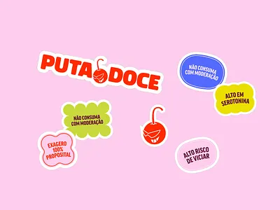 Putadoce Brand Design bake bakery brand branding character color colorful fun icon illustration logo pink red sticker sweet