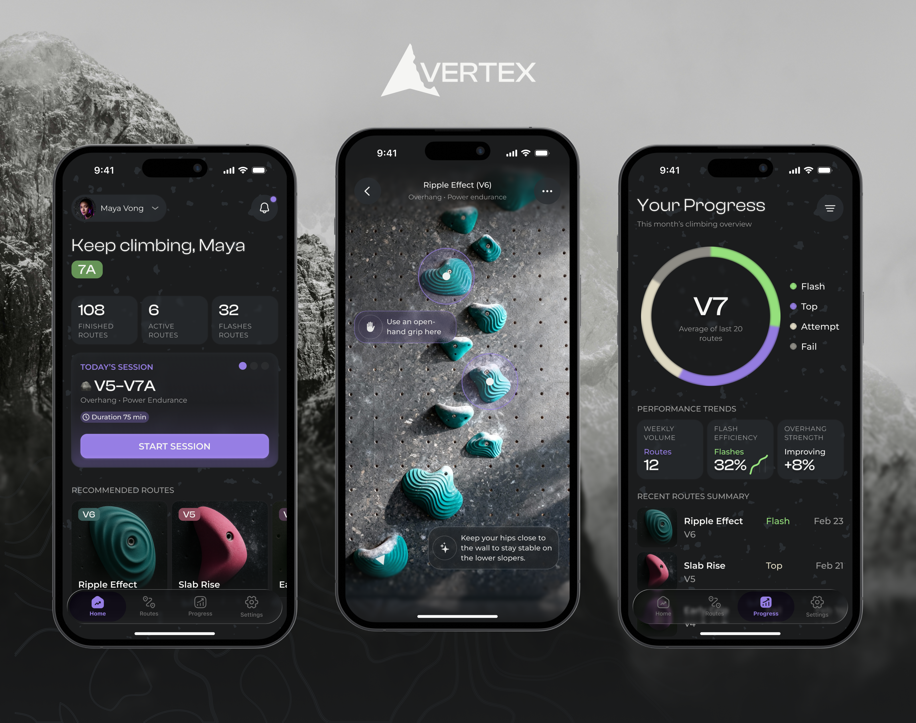 ▲VERTEX — Climbing App Concept bouldering app branding climbing app data visualization fitness app ios logo mobile design progress tracker ui ux