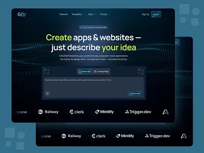 Prompt to Product – AI Website & App Generator UI ai ai builder ai website generator creative design dark ui futuristic gradient hero section landing page mobile app modern interface neumorphism product design saas startup tech ui design ux design web app website design