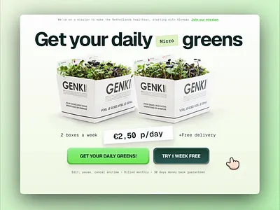 Hero for Dutch Microgreens Startup animation landing page product design