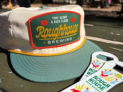 Roughhouse Brewing beer branding brewery design graphic design hat illustration illustration art logo texas texture typography vector