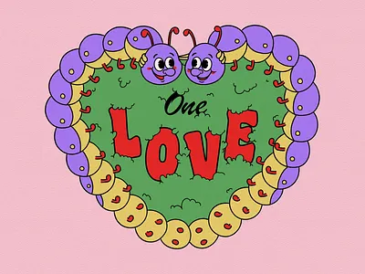 One Love cartoon cartoon art caterpillar art character design character illustration cute art cute character cute illustration doodle love art motivational one love pink retro cartoon retro mascot vintage cartoon vintage mascot