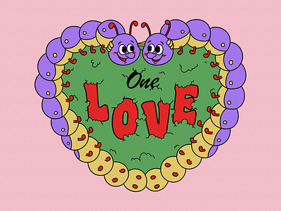 One Love cartoon cartoon art caterpillar art character design character illustration cute art cute character cute illustration doodle love art motivational one love pink retro cartoon retro mascot vintage cartoon vintage mascot