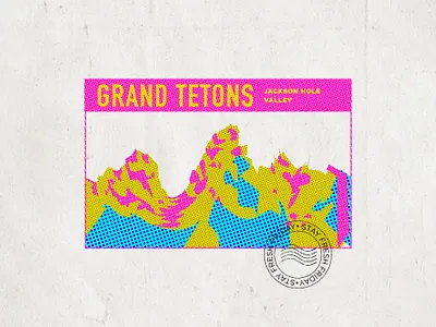 Risograph Illustration cmyk colorful grand tetons gritty halftone hike illustration mountains risograph