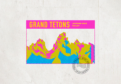 Risograph Illustration cmyk colorful grand tetons gritty halftone hike illustration mountains risograph